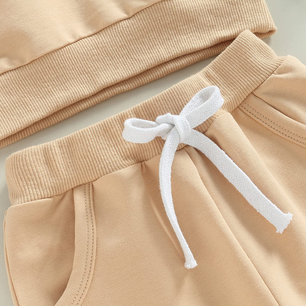 Baby Boy Sweatsuit Outfits Solid Color Hoodie Sweatshirt Sweatpants Toddler Infant Spring Fall Clothes Set (Khaki