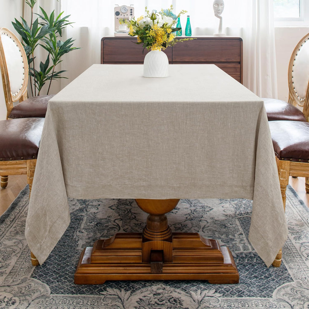 Linen World Linen Tablecloth,100% French Linen Natural Tablecloth 90" x 60" Inch,Washable Rectangula
