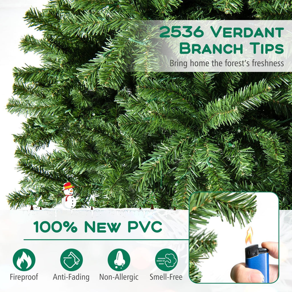 12 FT Pre-lit Christmas Tree, Slim Xmas Tree w/Quick Connector