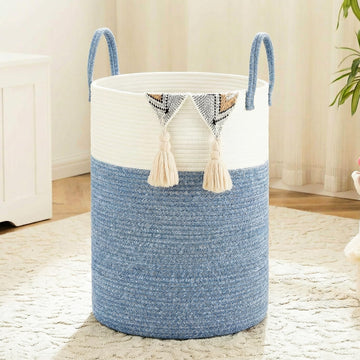 Basket,Woven Cotton Rope Laundry Hamper,100L for Decor Storage of Dirty Clothes,Toys and Blankets ,Baby Room and
