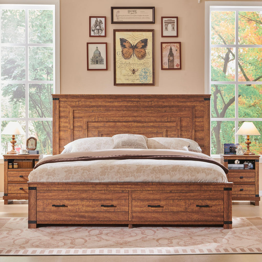 54" Tall Farmhouse Queen Size Bed Frame, Reclaimed Barnwood