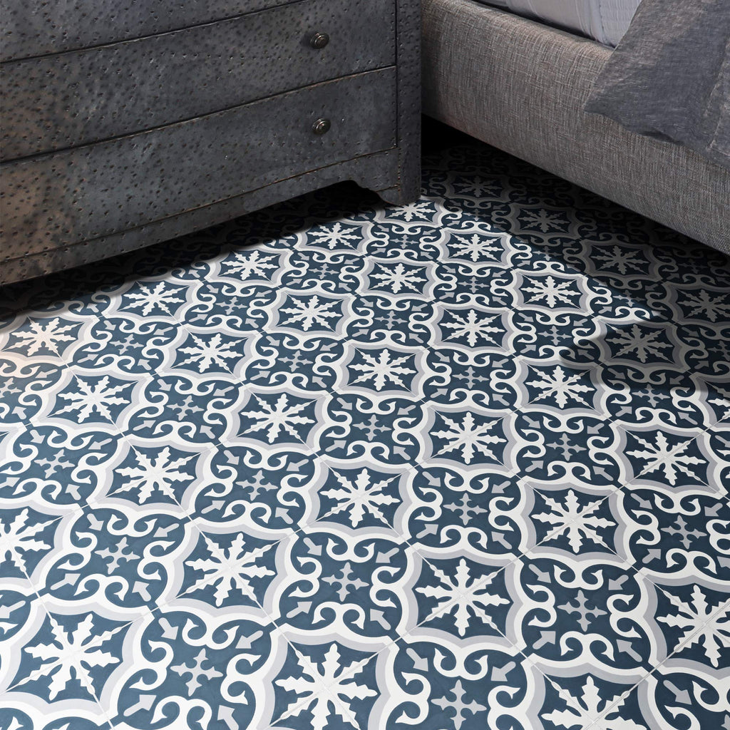 Argana Handmade Cement Tile, 8" x 8", Grey White Blue