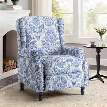 Pushback Floral Recliner Chair, Fabric Upholstered Armchair Push Back Accent Chair for Living Room