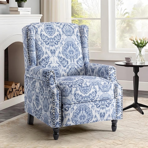 Pushback Floral Recliner Chair, Fabric Upholstered Armchair Push Back Accent Chair for Living Room