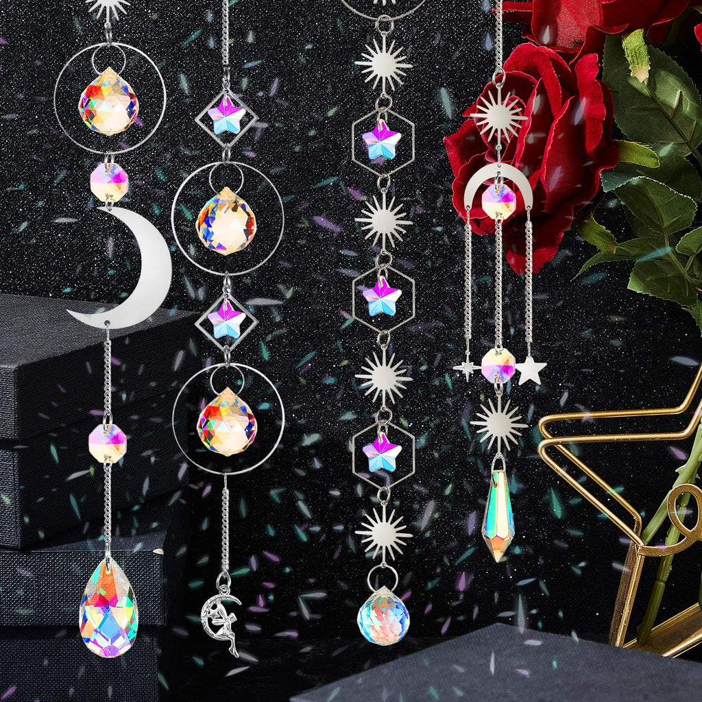 16 Pcs Hanging Crystals Suncatcher for Window with Chain, Silver