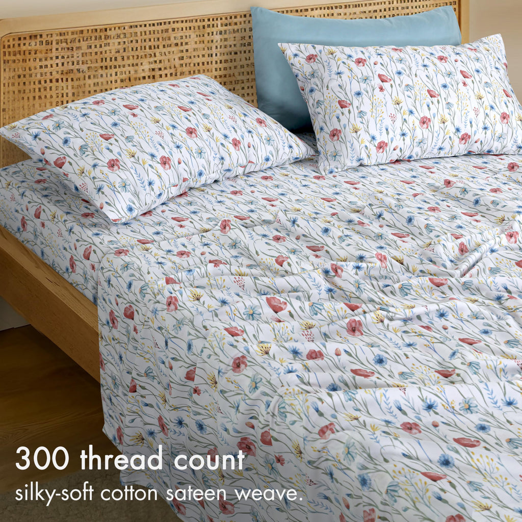 100% Cotton Sateen Sheet Set, Sweet Pea Fest