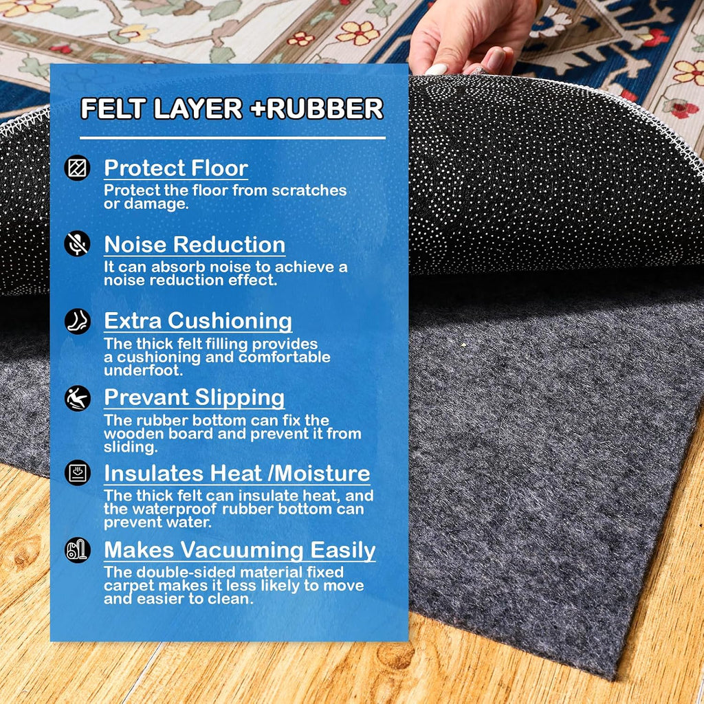 Non-Slip Rug Pads 5 x 7 ft, 100% Waterproof Extra Large Area Rugs Non Skid Rug Pad for All Floors and Finishes