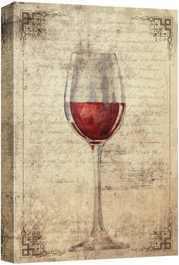 Canvas Print Wall Art Red Wine with Geometric Italian Style Border Food Cocktails & Drinks Digital Art Realism Chic