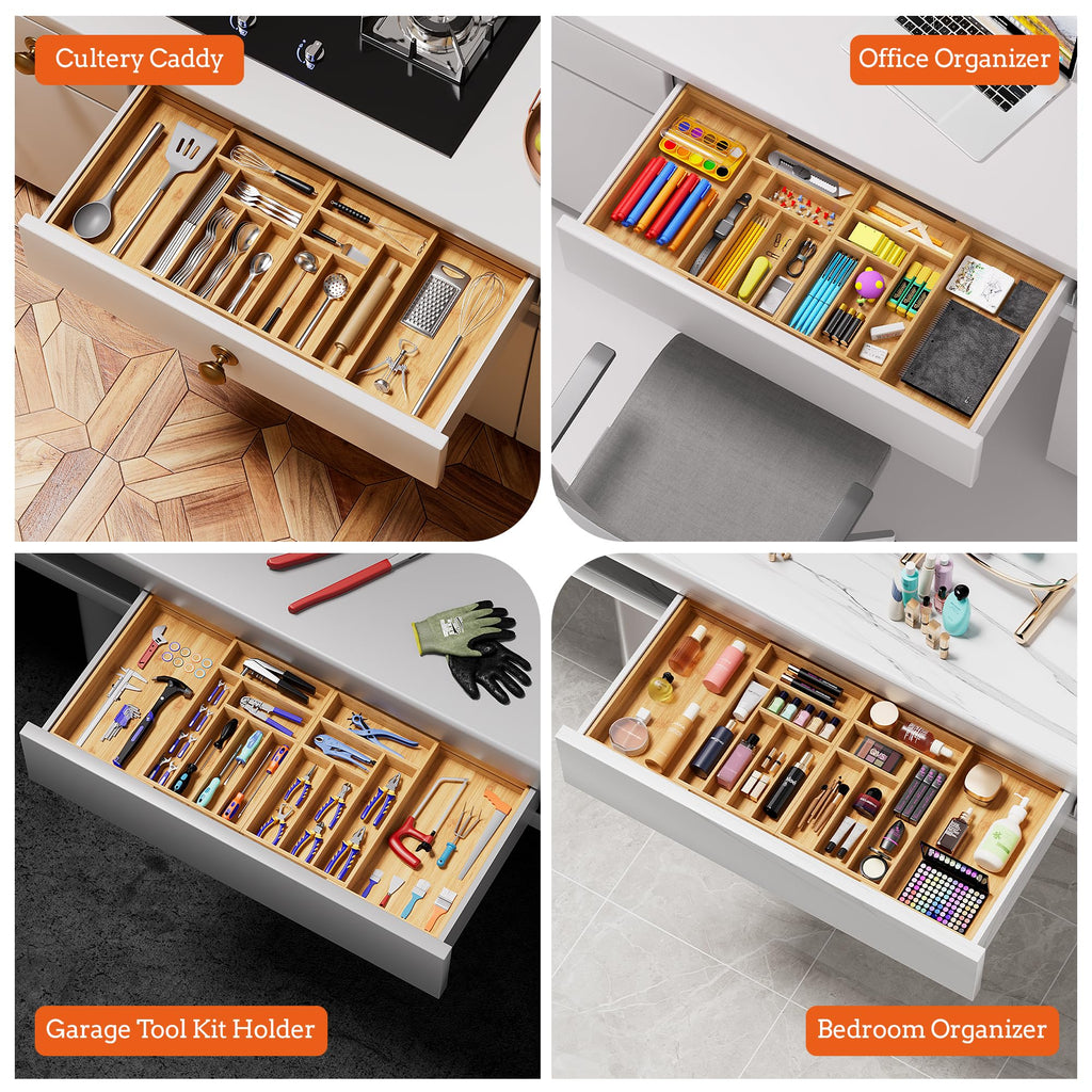 Silverware Organizer Large, Magnetic Connected Expandable 13 Slots Silverware Drawer Organizer From 21 to 37.4