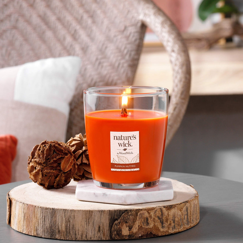 Pumpkin Nutmeg Scented Candle 10 oz. Medium Fall Candle with Crackling Wick for Smooth Burn Soy Wax Blend Halloween