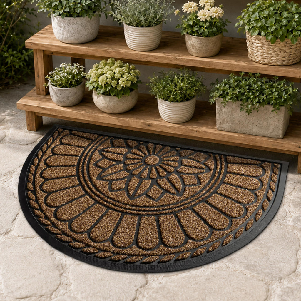 Half Round Door Mat, Non-Slip Welcome Entrance Way Mat, Durable Rubber Door Mats, Low-Profile Heavy Duty Doormat