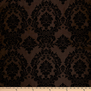 Flocked Damask Taffeta Brown, Fabric by the Yard