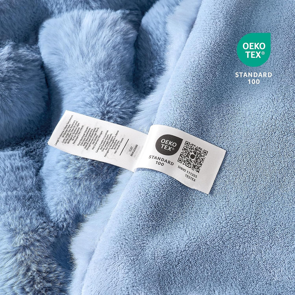 Faux Fur Bubble Throw for Couch, Fuzzy Soft Plush Thick Blanket for Sofa Bedroom Living Room, 60x80 Inches Misty Blue