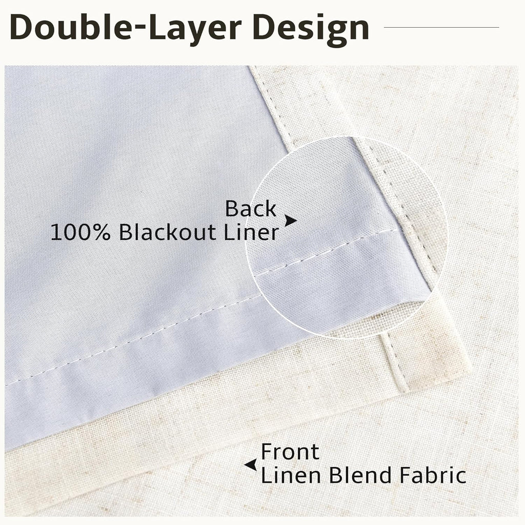 100% Blackout Linen Pinch Pleated Curtains 96 Inch Ceiling to Floor Ivory Beige Room Darkening Window Curtain for