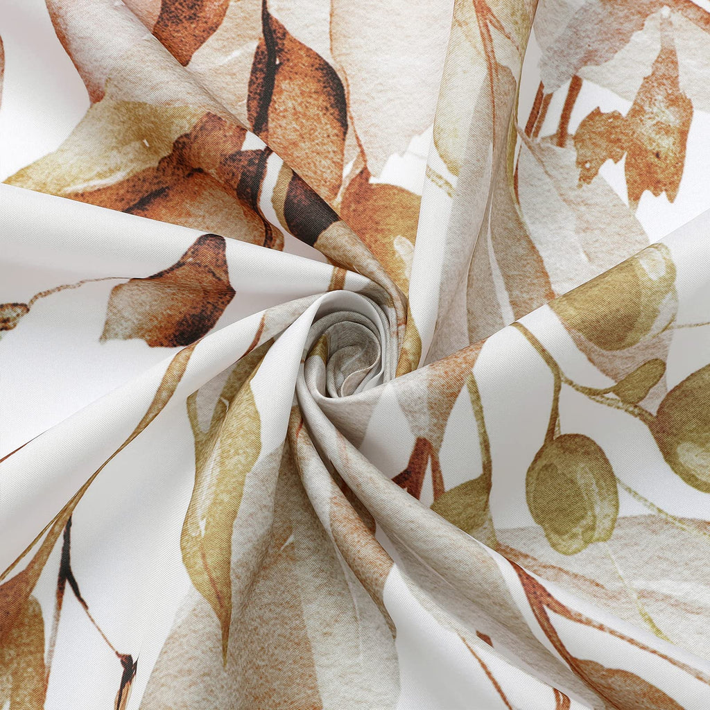 Brown Eucalyptus Shower Curtain, Watercolor Floral Print, 72x84