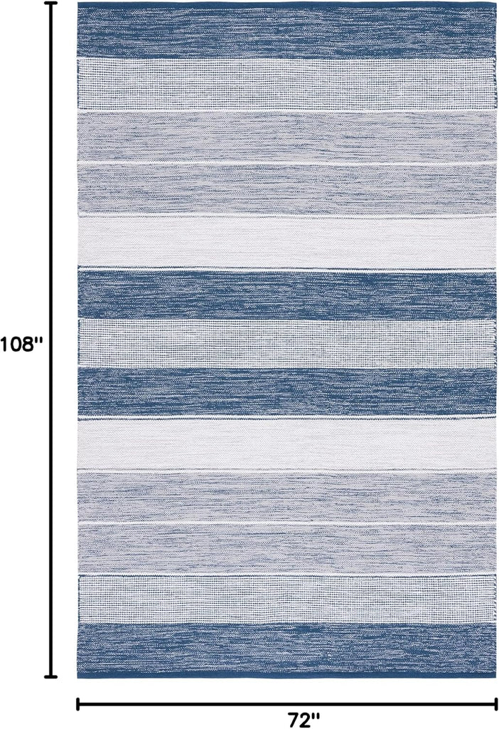 Striped Kilim Collection Area Rug, Grey & Blue, Flat Weave Cotton Design, Easy Care, Ideal for High Traffic