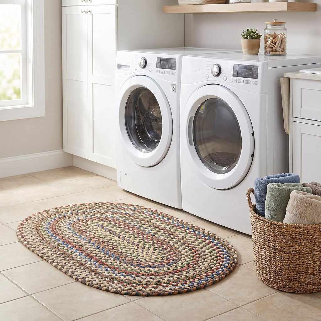 Roxbury American Made Braided Rug for Indoor Outdoor Spaces, Dk. Taupe/Natural Multi, 2' X 3' Oval