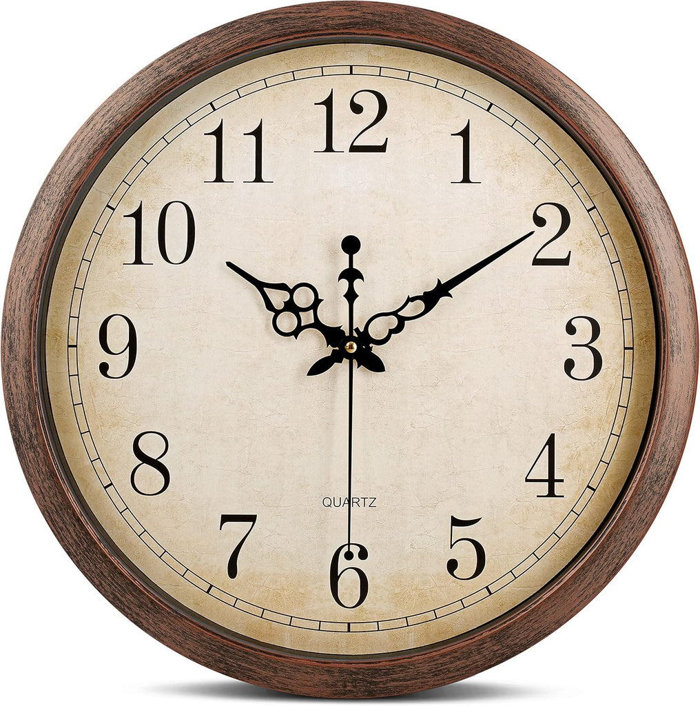 Bernhard Products Vintage Brown Wall Clock Silent Non Ticking 16 Inch Extra Large Quality Quartz Battery Operated