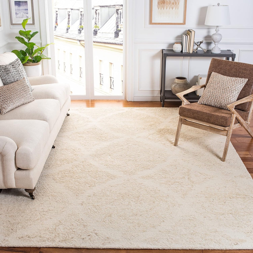 Abstract X-Large Area Rug - 11' x 15', Ivory & Beige, Handmade Wool