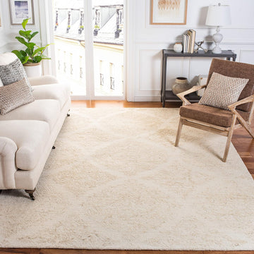 Abstract X-Large Area Rug - 11' x 15', Ivory & Beige, Handmade Wool