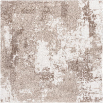 Penelope Shag Collection Area Rug - 6'7" Square, Beige/Ivory Taupe, Geometric Design, Ideal for High Traffic Areas