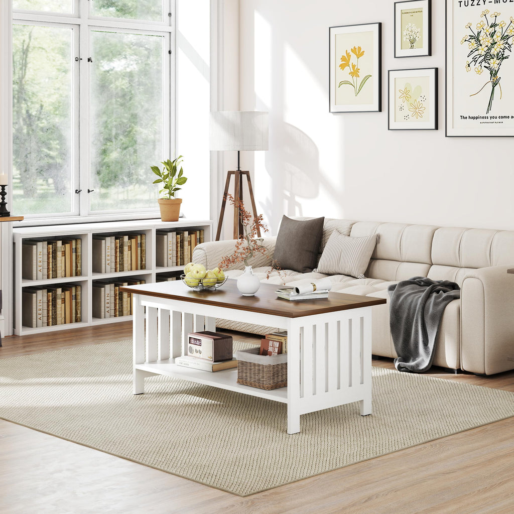 39.4" Farmhouse Coffee Table, Small Coffee Tables