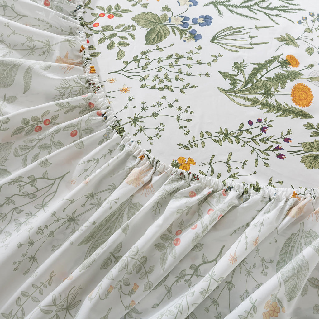 100% Egyptian Cotton Sheets Queen Botanical Printed Floral Sheets Yellow Flowers & Leaves Pattern Farmhouse Bedding