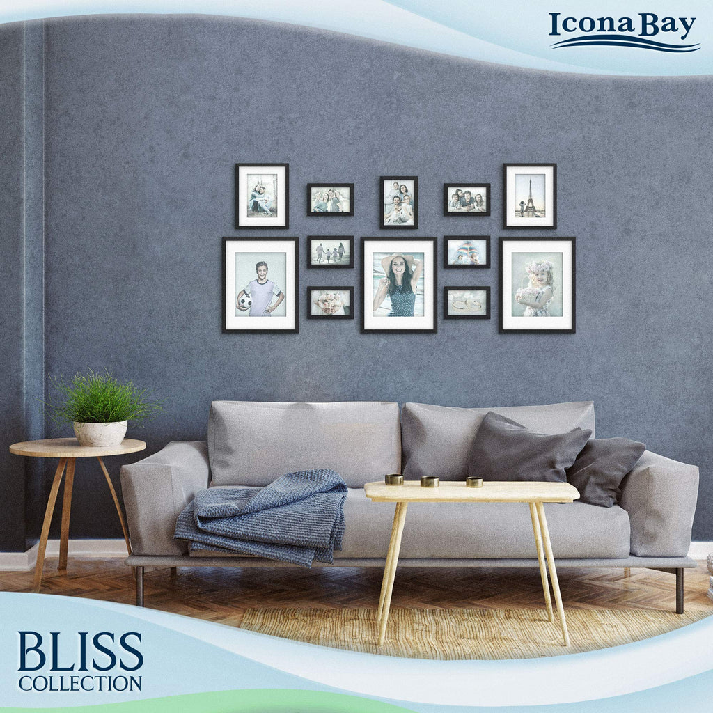 5x7 Picture Frames - Black, 12 Pack - Modern Style Engineered Wood Frames - Table Top or Wall Mount - Bliss Collection