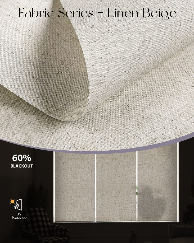 Motorized Light Filtering Roller Shades, Linen Beige