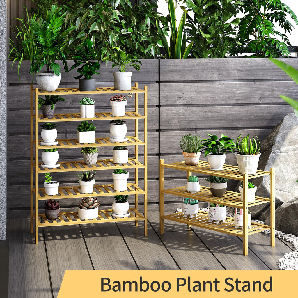 6-Tier Bamboo Shoe Rack, Stackable | Heavy Duty | Multi-Function, Free Standing Shoe Racks Hallway Closet