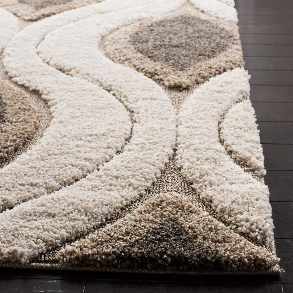 Florida Shag Collection Area Rug - 6'7" Square, Cream & Smoke, Modern Ogee Design, Non-Shedding & Easy Care, 1.2-inch