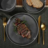 Solana Coast 12 Piece Stoneware Reactive Glaze (Service for 4) Ceramic Plates and Bowls Modern Shape Embossed