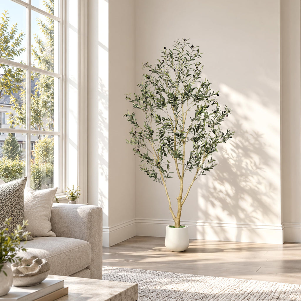 Olive Trees Artificial Indoor 7ft with White Tall Planter