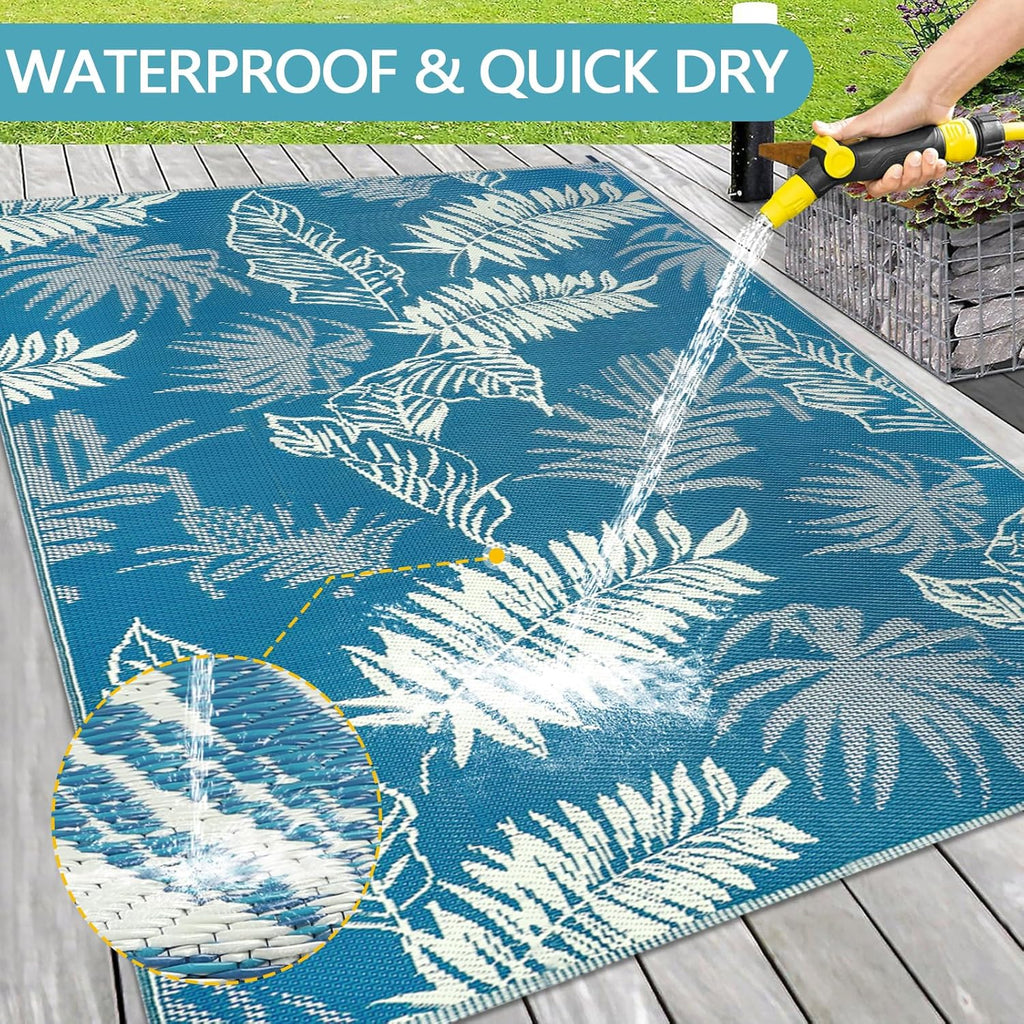 Outdoor Rug Waterproof Reversible Plastic Patio Rug Large Outdoor Carpet Lightweight UV-Resistant Portable
