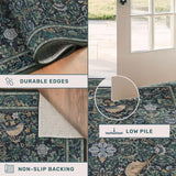 Vintage Large Entryway Rugs Indoor, 3x5 Washable Blue and Green Floral Rugs