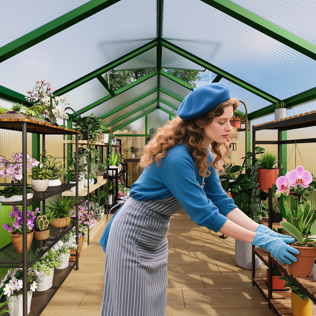 Greenhouse, 8x12 FT Greenhouse for Outdoors, Walk-in Green House with Ground Nails and Vent Windows, Sliding Lockable