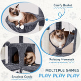 Cat Tree Tower, 40-Inch Condo with Hammock, Oversized Soft Platform, Scratching Board, Basket