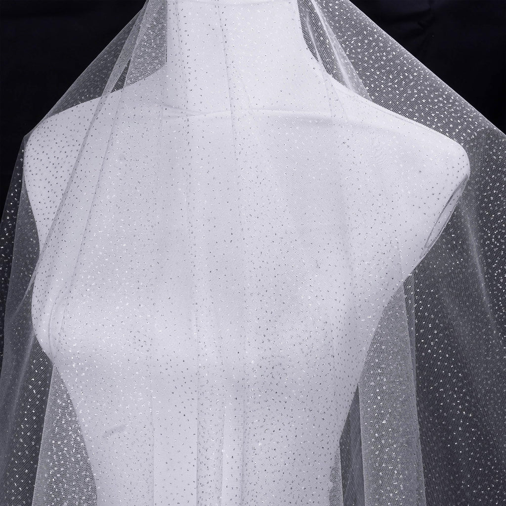 White Glitter Tulle Fabric Sparkle Silver Dot Mesh Sequin Tulle Fabric for Tutu Skirts Wedding Veil Sewing DIY Crafts