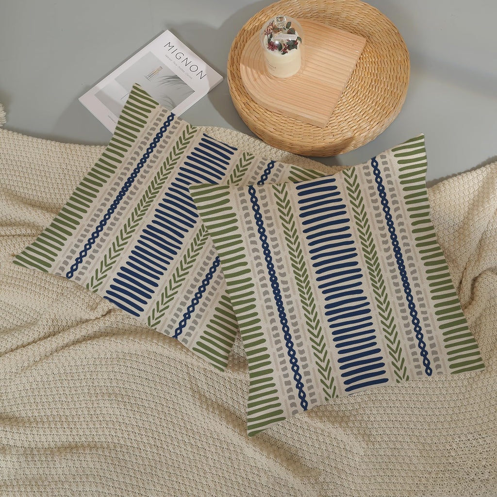 Sage Green Pillow Covers 24x24 Inch 2 Pcs Boho Navy Blue Grey Polka Dots Stripe Decor Throw Pillows Modern Geometric