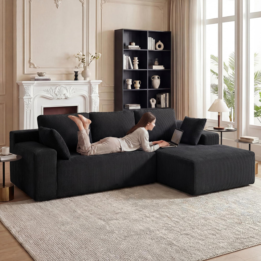 Cloud Sectional Boneless Couches, Modular L Shaped Couch with Deep Seat Oversized Right Facing Chaise, Memory Foam