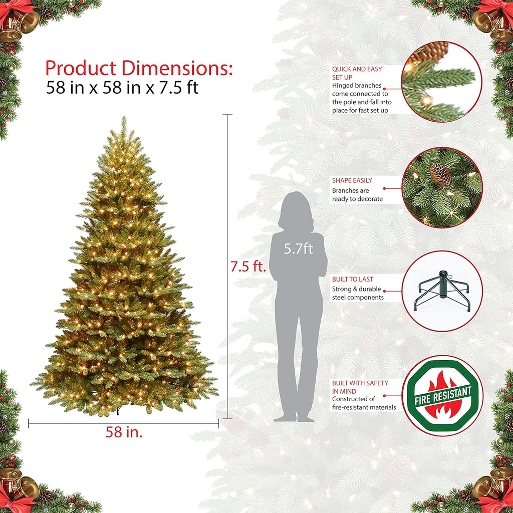 7.5 Foot Pre-Lit Elegant Series Fraser Fir Artificial Christmas Tree with 600 UL Listed Clear Lights, Green