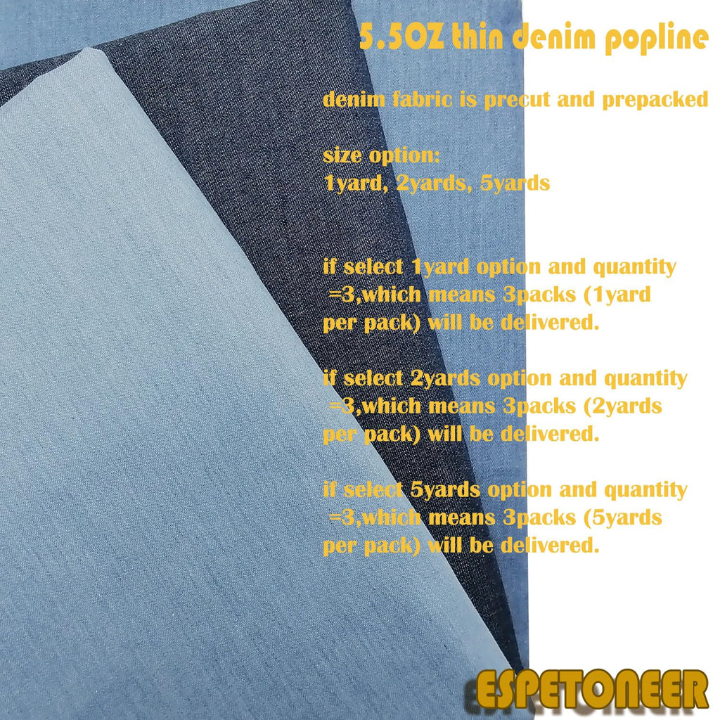 5.5OZ Denim Thin Poplin By The Yard 57" Wide Middle Blue 2yards