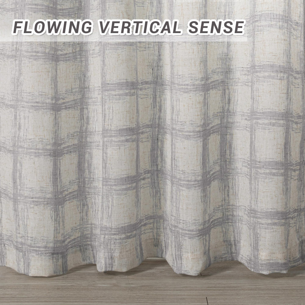 Grey Plaid Linen Curtains 63 Inches 2 Panels