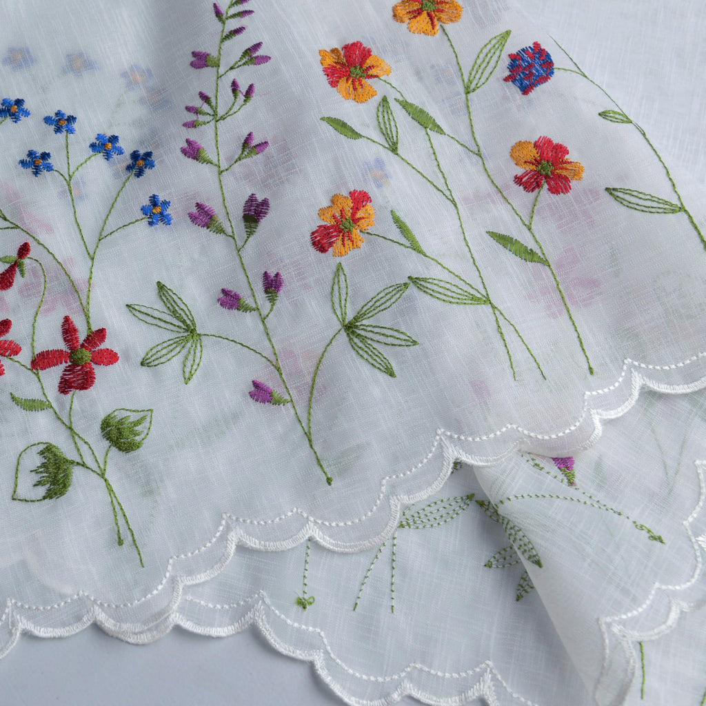 027 Floral Embroidery Pastoral Style Valance, White Sheer Flowers Valances, Window Treatment, W60XL18 inch (Wild