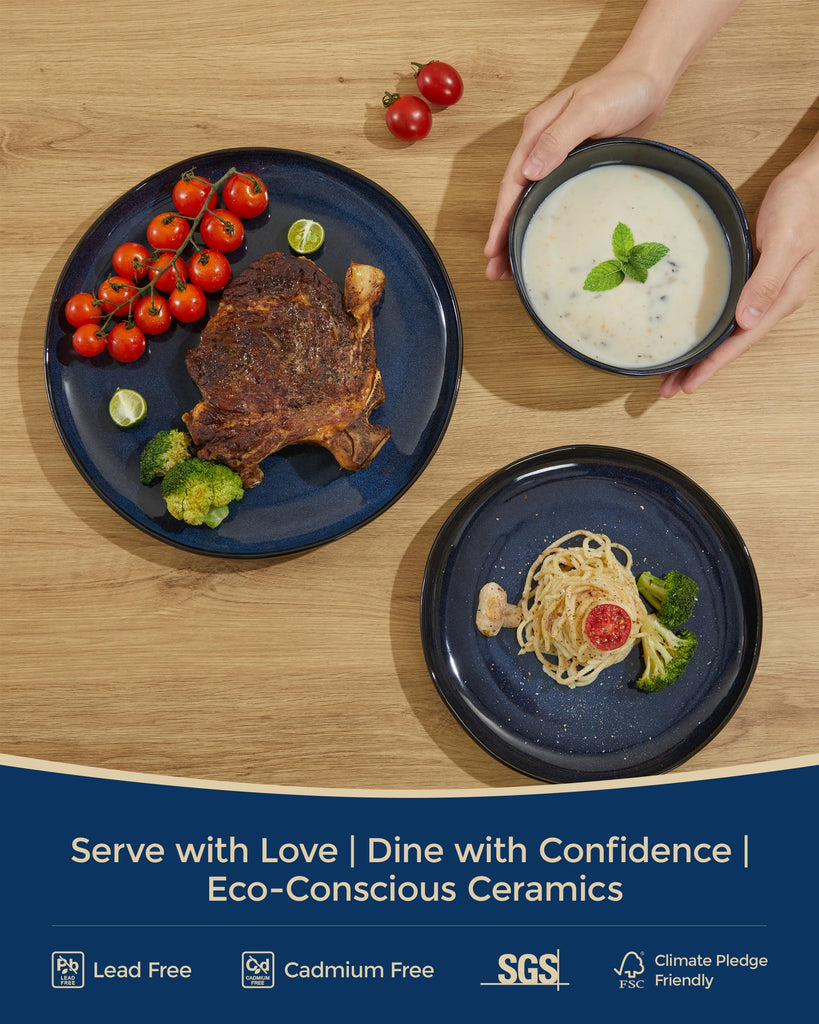 Stoneware Dinnerware Sets for 6, 18Pcs Ceramic Plates and Bowls Sets