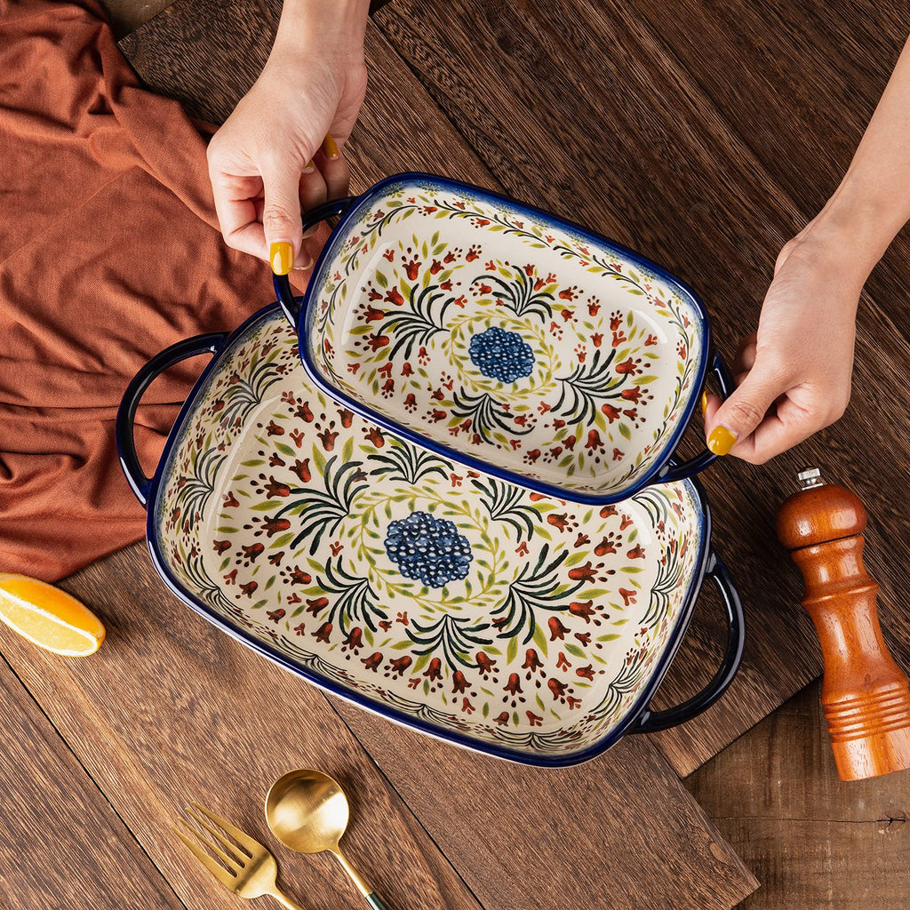 Baking Dish Ceramic Baking Pan Blue Casserole Dish Rectangular Baking Set 2pcs Bakeware Sets Single Serving Size