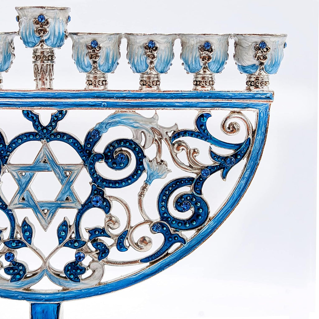 Hanukkah Hand Painted Enamel Star, of David 7 Inches Tall Enameled Metal