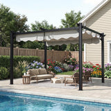 10'x12' Outdoor Pergola with Retractable Canopy, Patio Metal Heavy-Duty Gazebo Shelter for Backyard, Deck, Garden