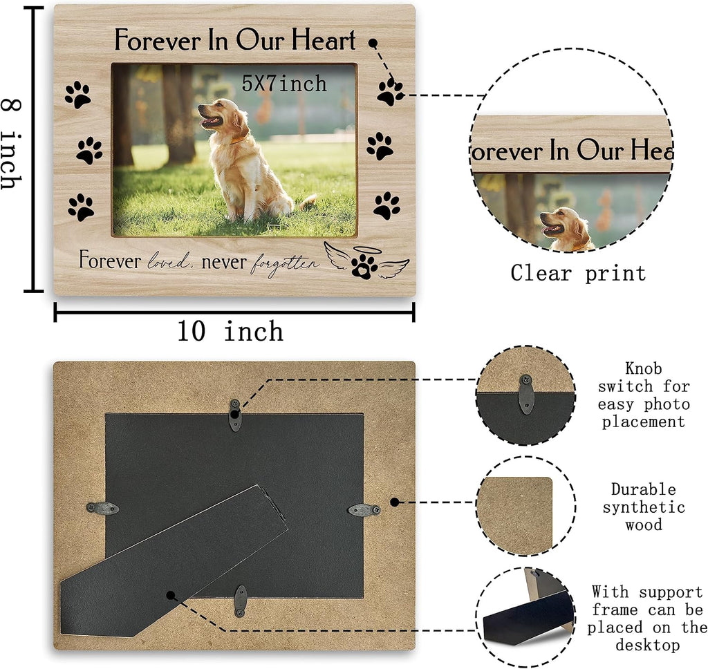 Forever in Our Heart Pet Memory Picture Photo Frame, Cat & Dog Memorial Picture Frames, Sympathy Gifts for Pet Loss