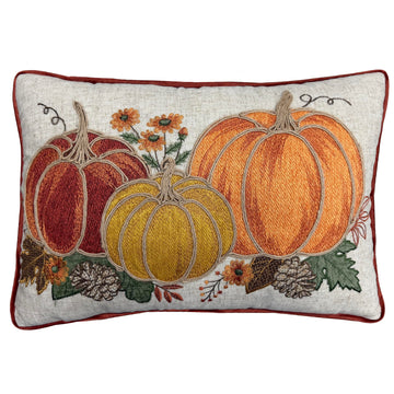 Fall Thanksgiving Embroidery Pumpkin Throw Pillow Cover 14x20 Inch, Farmhouse Harvest Decorative Cushion Case 14x20